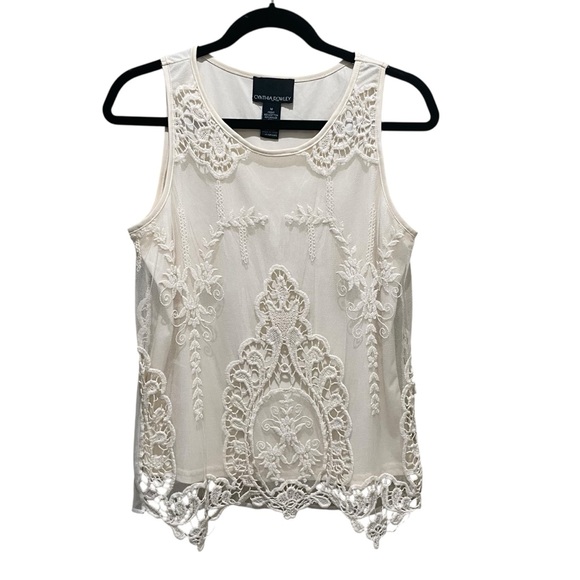 Cynthia Rowley Tops - Cynthia Rowley Lace Mesh Embroidered Sleeveless Blouse Ivory Womens Size Medium